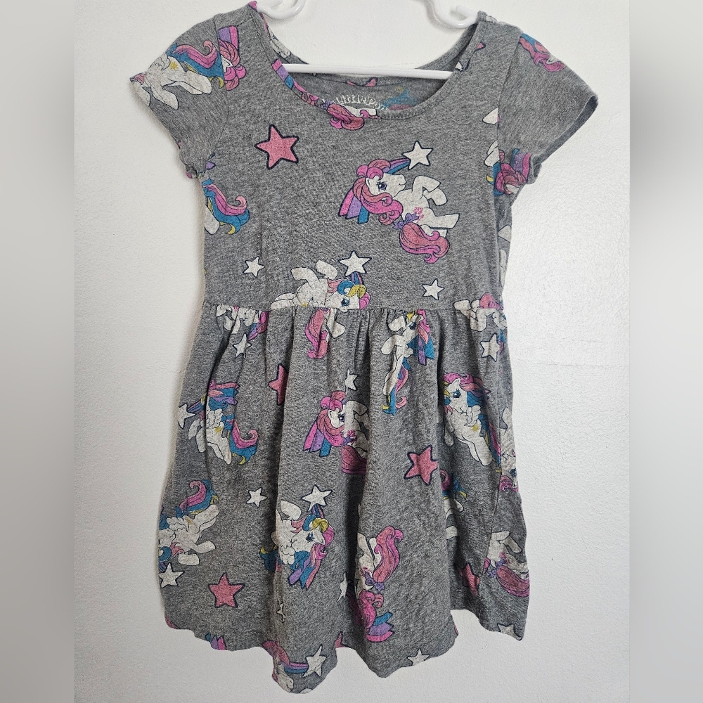 My Little Pony Girls Gray Short Sleeve‎ Pegasus Star Print Skater Dress XS 4/5